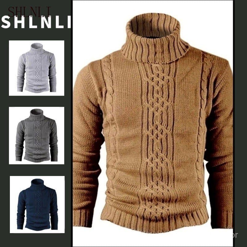 Suéter Masculino de Gola Alta Grosso Europeu e Americano, Manga Longa, Quente, para Outono e Inverno 3LFA