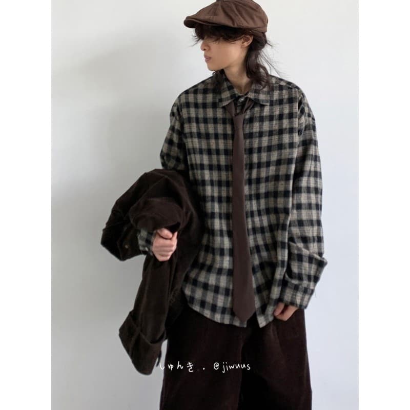 Primavera outono japonês Retro xadrez camisa de manga comprida meninos meninas estilo Preppy solto Unisex camisa Casual