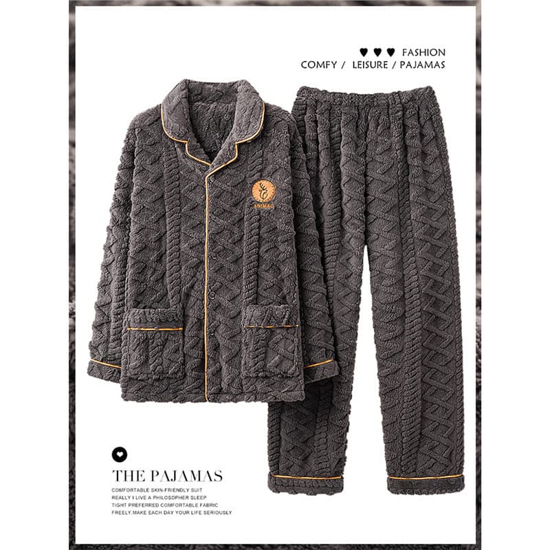 Sonho pijamas masculinos outono inverno estilo 2025 novo estilo inverno forro de lã engrossado estilo masculino Coral ve
