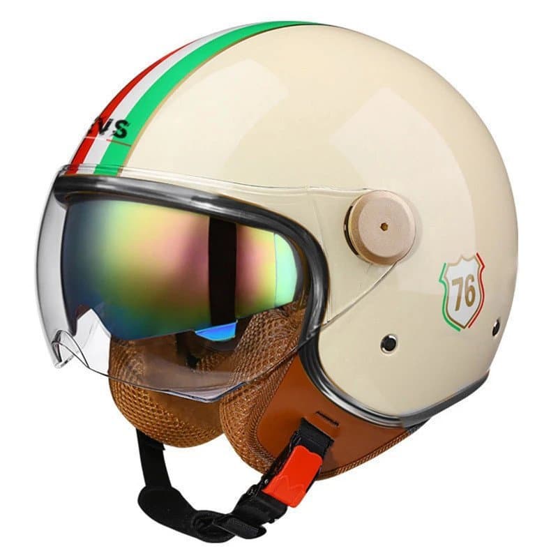 Capacete de Motocicleta Vintage Leve com Viseira Dupla, Capacete Aberto 3/4 para Motociclismo, Retro Casco Moto 3C & Dot