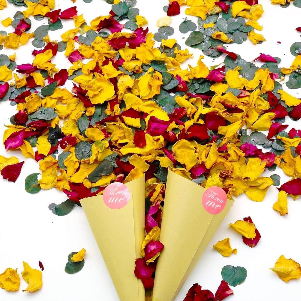 2 QT Mix de Pétalas de Flores Biodegradáveis para Confete, mais de 20 Copos de Rosas Secas e Folhas de Eucalipto, Pétala