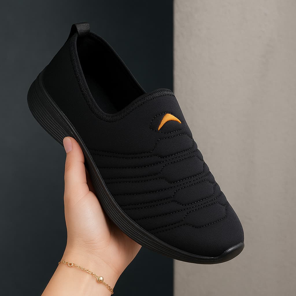 Tênis Feminino Preto Confortável Sem Cadarço Slip On Leve Caminhada Trabalho Casual