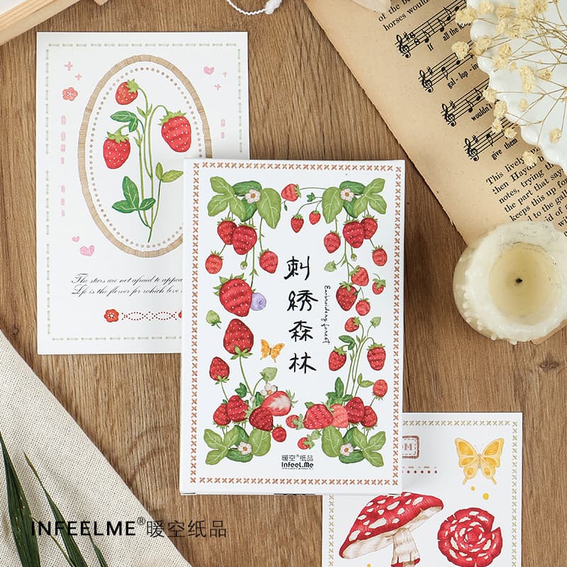 Cartão postal Infeelme Infeelme Warm Air [Floresta bordada] 30 peças de cartões de crédito em caixa menos retrô