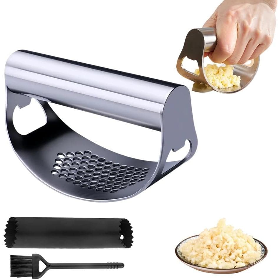 Esmagador de Alho Manual Portátil em Aço Inoxidável com Tambor para Descascar Alho para Utensílios de Cozinha Doméstica