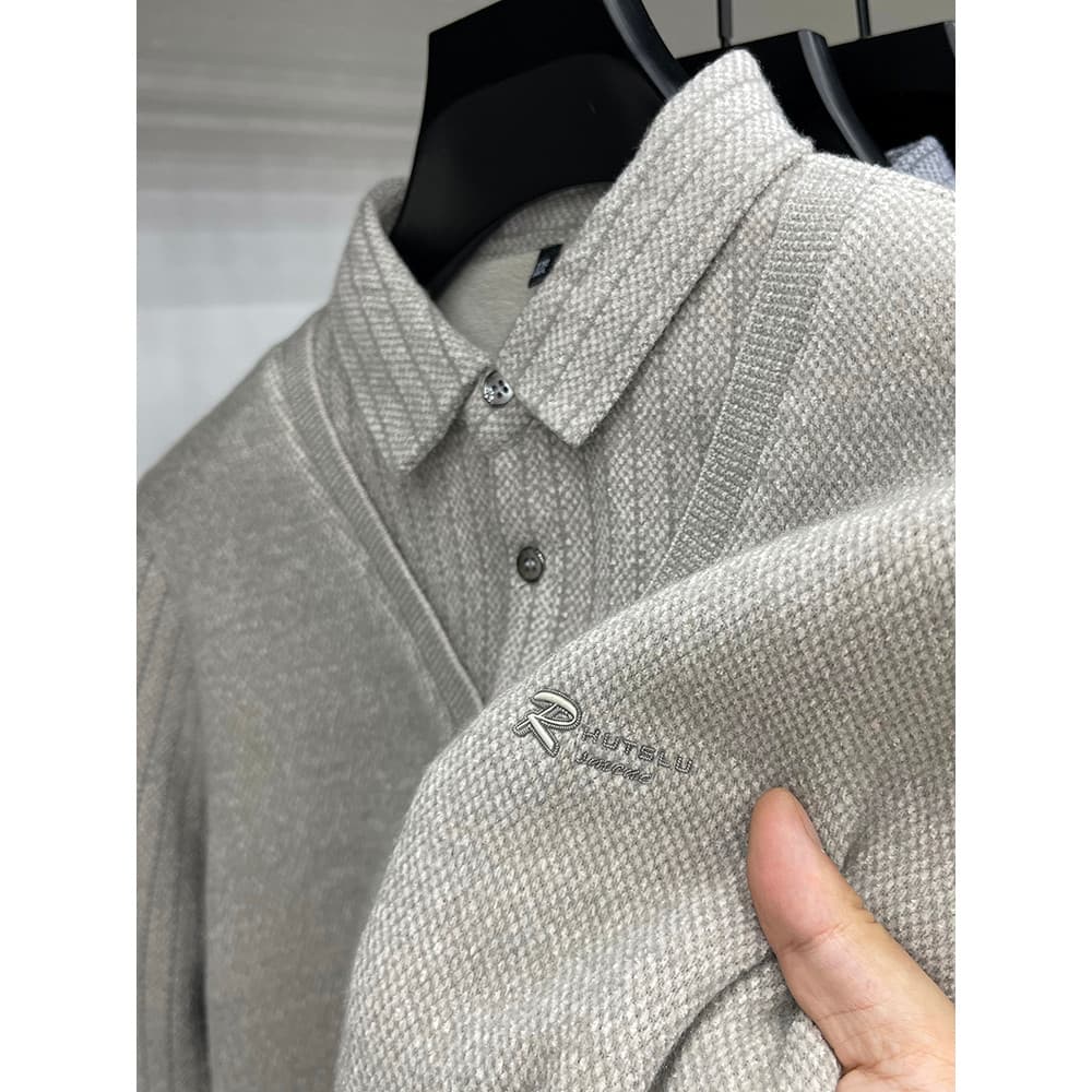 Suéter falso de duas peças camisa masculina gola camisa de fundo inverno meia-idade jovem pulôver de lã