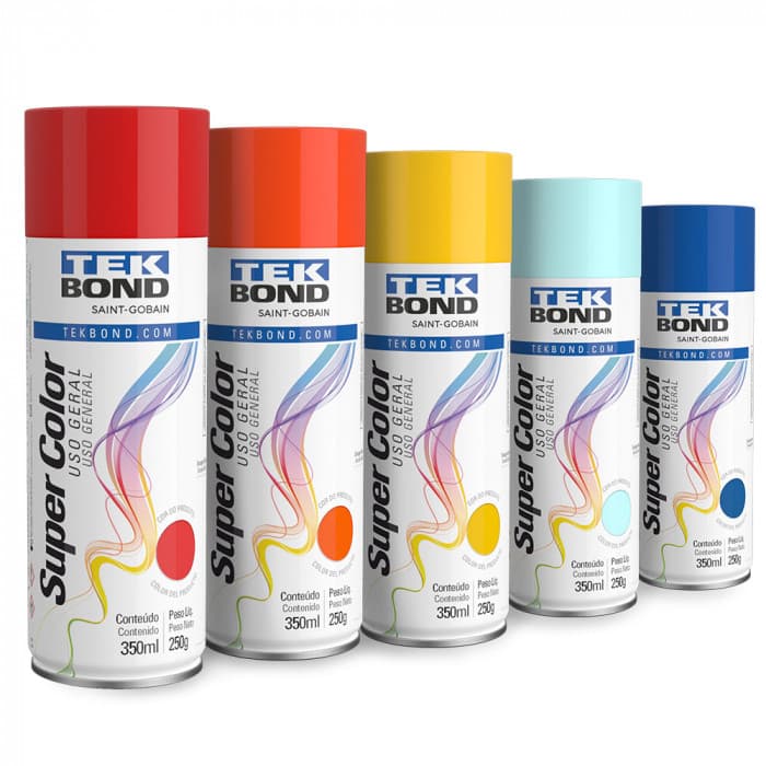 Tinta Spray 350ml Todas as Cores Uso Geral Alta Temperatura Metálica Brilhante Luminosa Tekbond