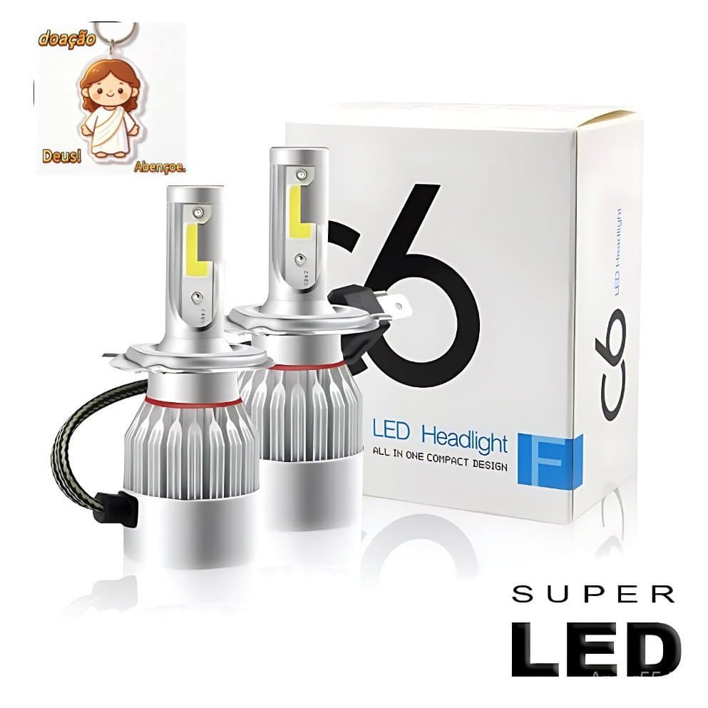 Par Lampada Farol Milha Super Led Carro C6 H1/H3/H4/H7/H11/HB4 6000k Efeito Xenon（Dar chaveiro）
