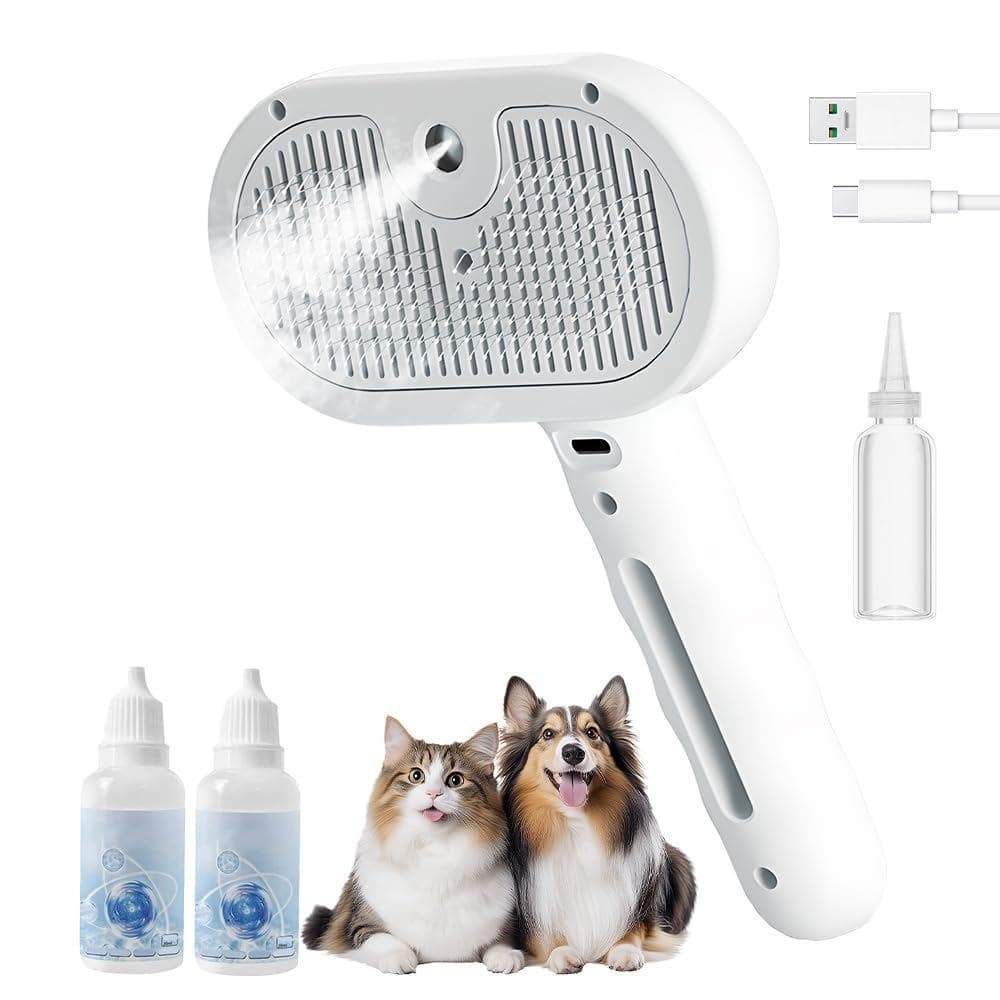 Escova de Limpeza 3 em 1 para Cães e Gatos, Ferramenta de Remoção de Pelos com Névoa de Água, Ferramenta de Higiene para