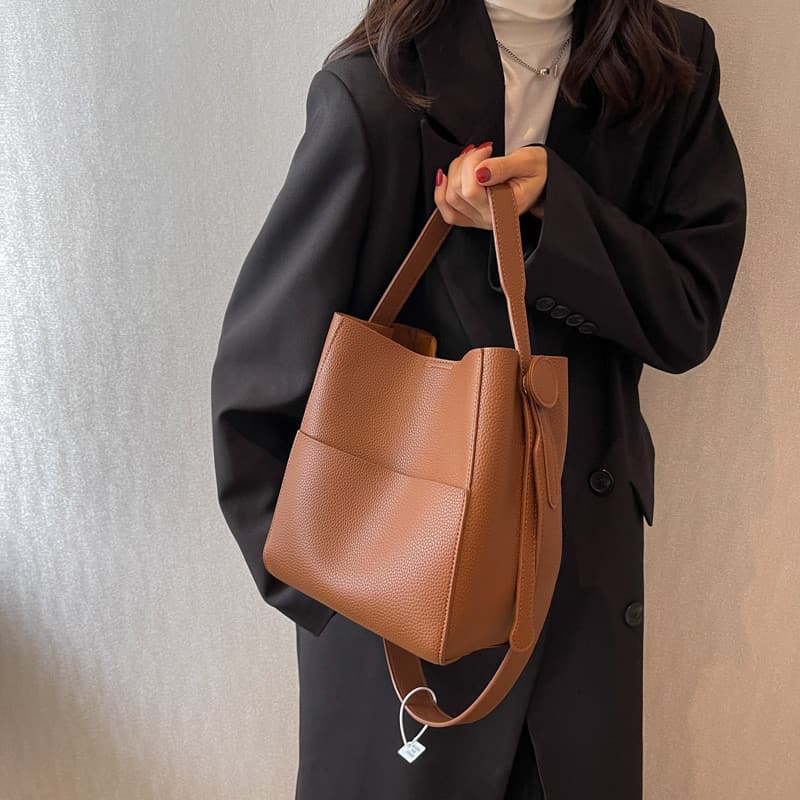 Hong Kong autêntica bolsa de couro genuíno portátil balde saco Casual grande capacidade sacola High-End sentido um ombro