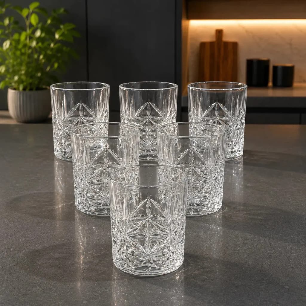 Jogo De Copos De Vidro Grosso 350ml Kit 6 Unidades Transparente Luxo Moderno Baixo Maná Diário