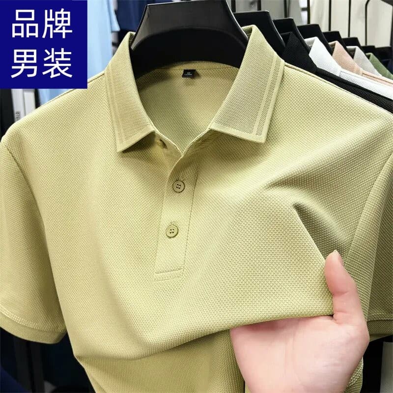 Marca verão gelo masculino cor sólida camisa POLO de manga curta de meia-idade juventude solta respirável de manga curta