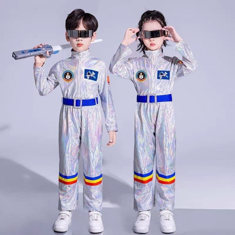 Terno espacial de astronauta infantil, terno de desempenho, senso de tecnologia, robô futuro, estudantes do ensino funda