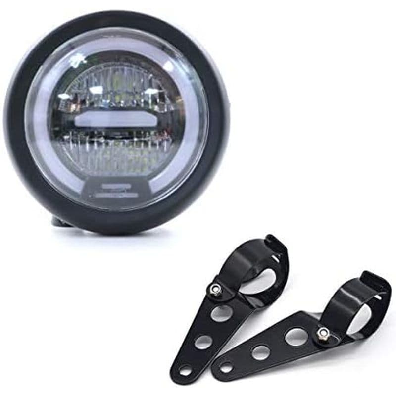 (Luz De Farol De Polegada universal Amarela 6.5 racer Para Moto Café Distância Suporte A Com LED ,) Revisão Frontal Moto