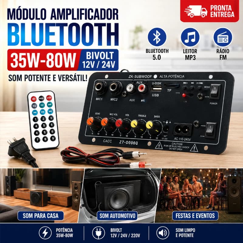 Módulo Amplificador Bluetooth 35W 80W Bivolt 12V 24V Caixas De Som Carro Pronta Entrega