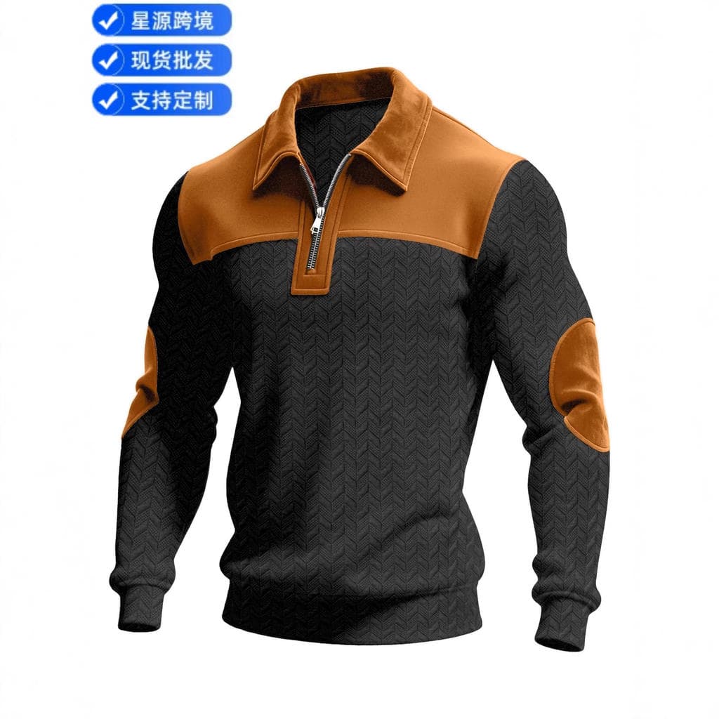 Comércio exterior europa américa Amazon estilo primavera outono cor sólida camiseta masculina All-Match camisa POLO de m