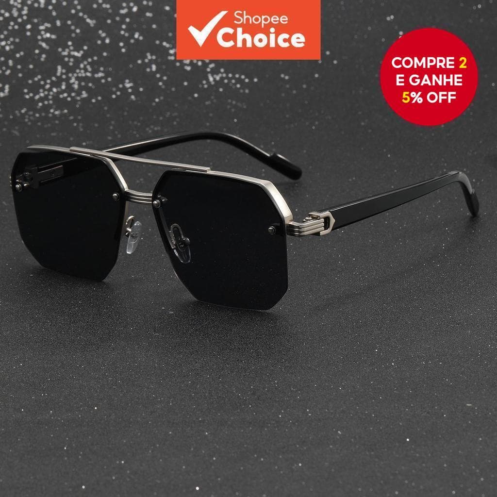 Presente De Natal Retro Óculos De Sol Masculino Oversized Semi Rim Preto UV400 Moda