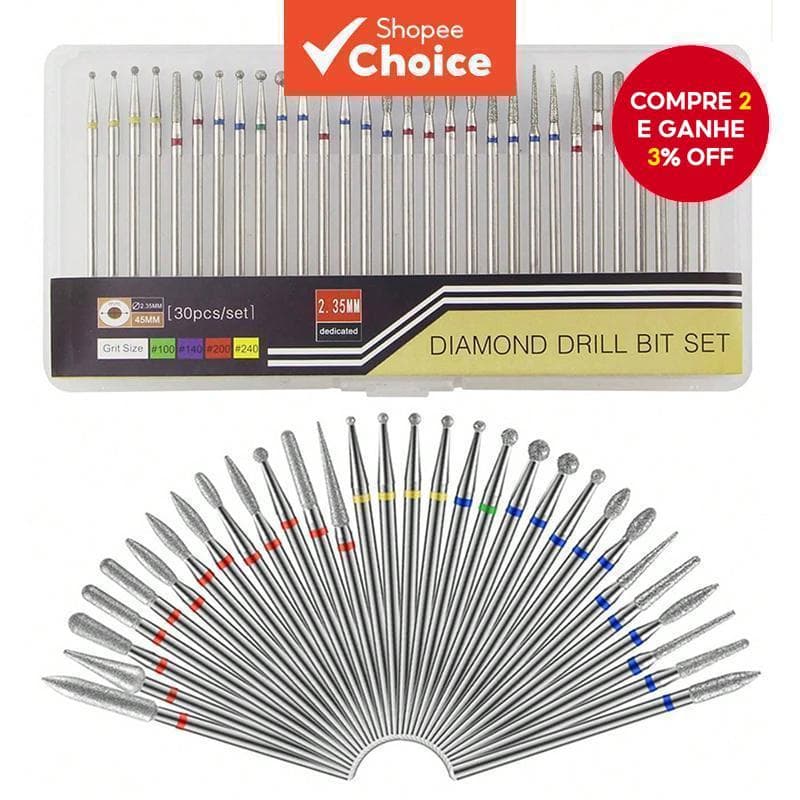 Kit-30PCS/Caixa Resistente A Diamante Brocas De Luxo Moagem Perfeita , Fresas Elétricas De Torre Para Pedicure Arquivos