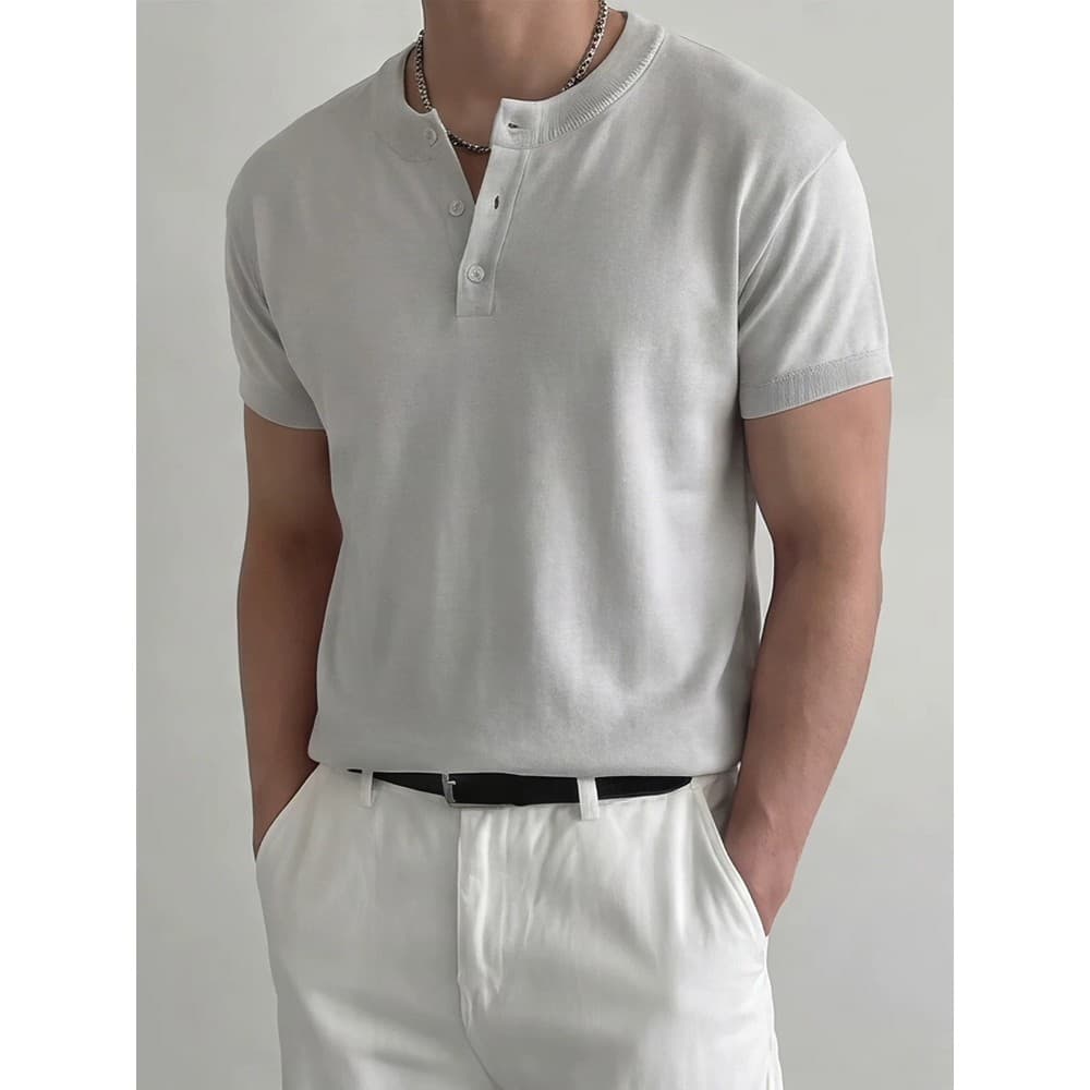 American Henry Collar Moletom Masculino Mercerizado Algodão Seda Gelo Slim-fit Camiseta de Manga Curta Legal Respirável