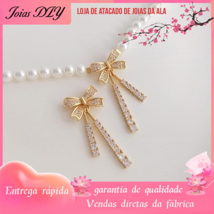 14K banhado a ouro retenção de cor Micro-incrustado zircão arco borla colar pingente DIY clavícula corrente pingente jói