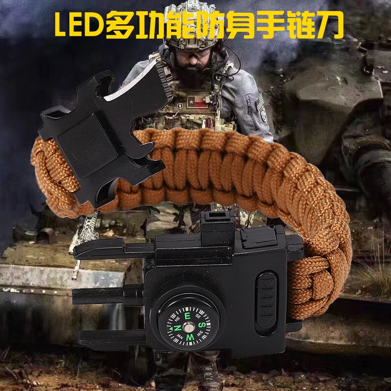 Multifuncional guarda-chuva corda pulseira faca montanhismo pulseira ao ar livre LED luz pulseira de emergência salva-vi
