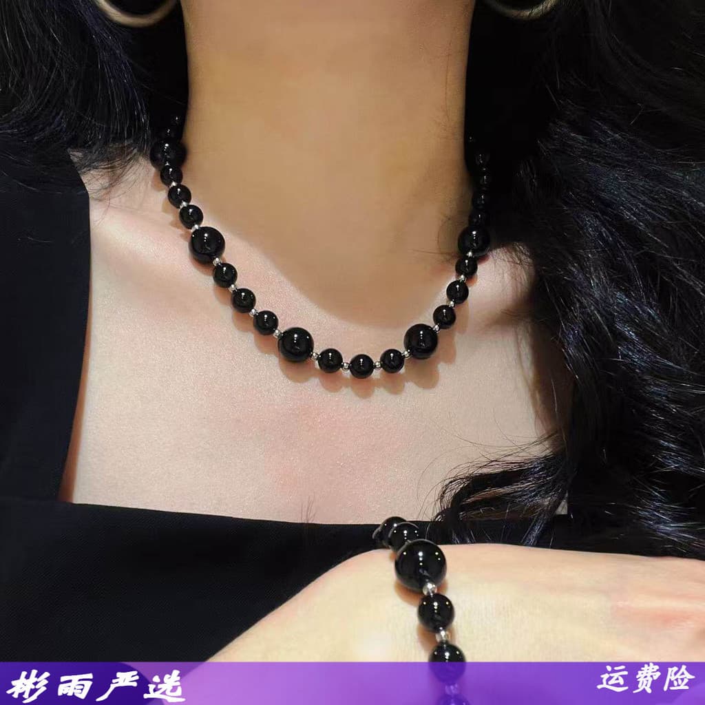7A Conjunto de pulseira de colar de ônix preto Natural com iluminação transparente de gelo de alta qualidade