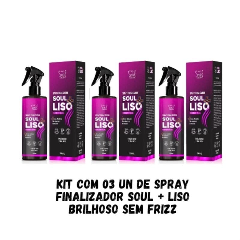 Kit com 03 UN de Spray Finalizador Soul + Liso Brilhoso Sem Frizz 200ml