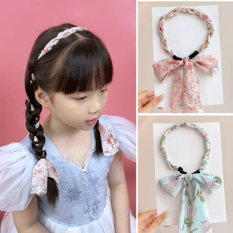 Crianças Floral trançado faixa de cabelo temperamento suave lenço de seda gravata Streamer de cabelo feminino rendas men