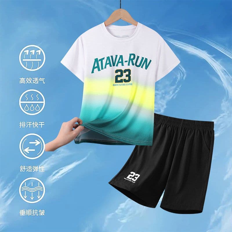 Crianças terno de secagem rápida verão fino gelo seda respirável roupas esportivas meninos gradiente camuflagem Shorts d
