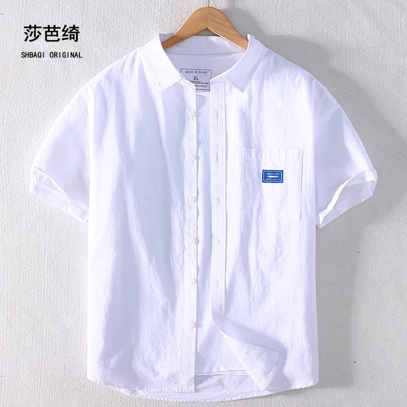 Sabaqi verão estilo Hong Kong estilo japonês na moda masculina Casual camisa de manga curta puro algodão masculino meia