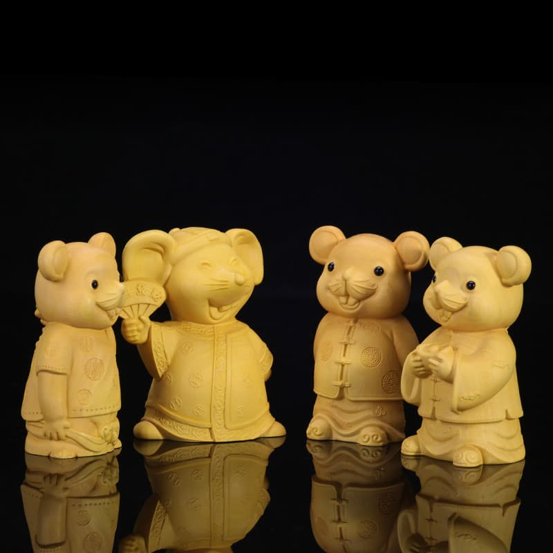 Caixa de madeira bonito mouse ornamentos criativo jogar lidar com peça escultura em madeira Animal escultura artesanato