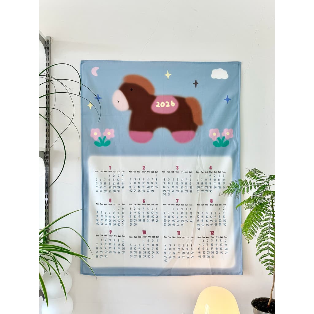 Original ins estilo dos desenhos animados 2026 pônei calendário tapeçaria pano de fundo decoração do quarto das crianças