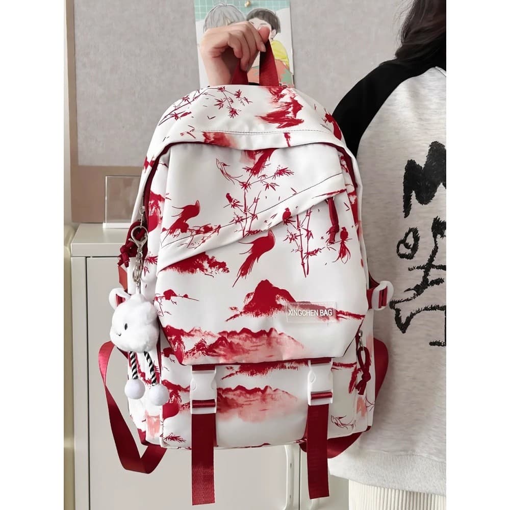 Estilo chinês tinta Graffiti mochila júnior meninas do ensino médio estudantes do ensino médio grande capacidade Tie-Dye