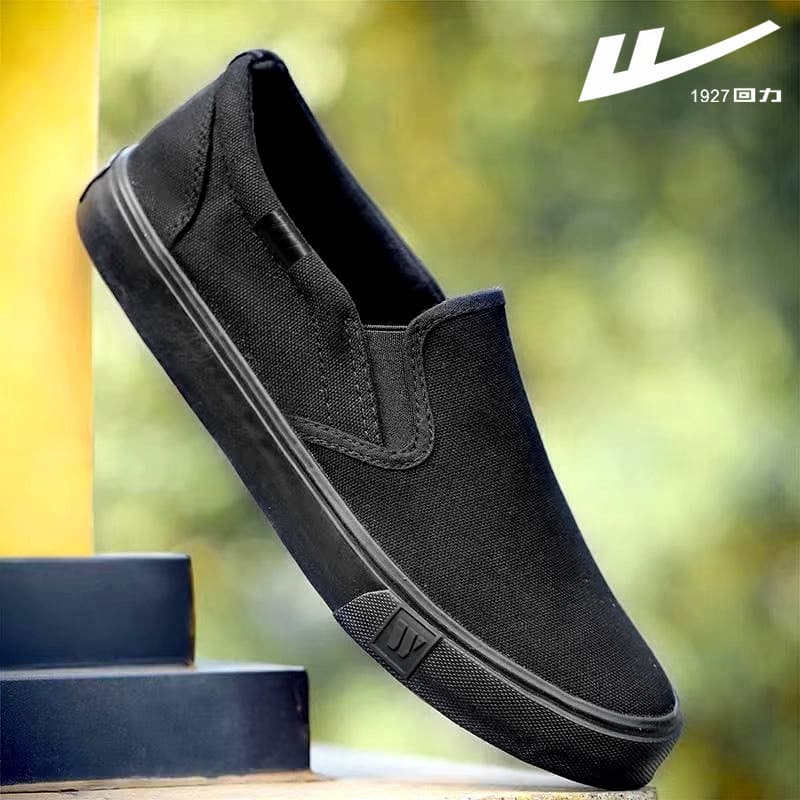 Puxar para trás sapatos masculinos 2025 primavera novo estilo clássico todos pretos sapatos de lona de cano baixo all-Ma