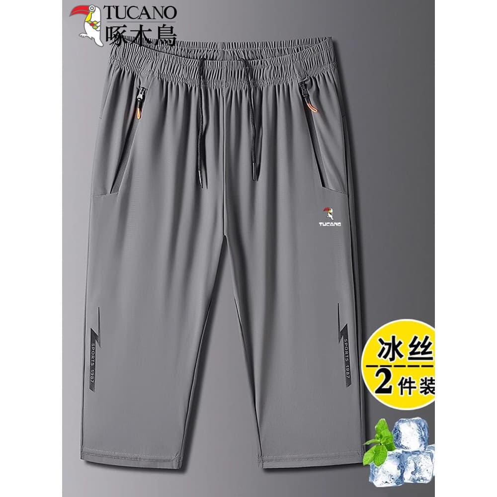 Woodpecker calças cortadas de seda gelo calções casuais masculinos verão estilo fino Street Wear tamanho grande solto es