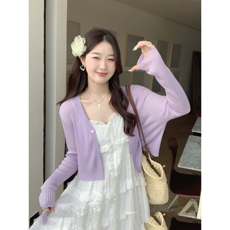 Encore vermelho fácil de usar Cardigan de malha fino feminino estilingue saia exterior blusa verão xale pequeno colete t