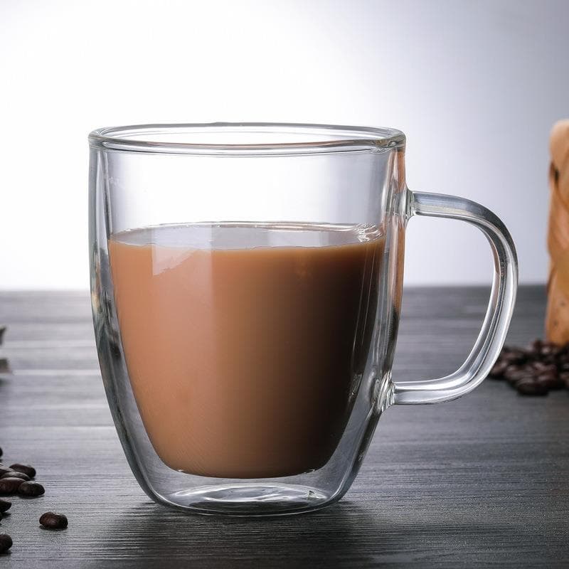 Copo de água criativo transparente de vidro duplo, copo de café resistente ao calor com alça, copo de leite doméstico, c