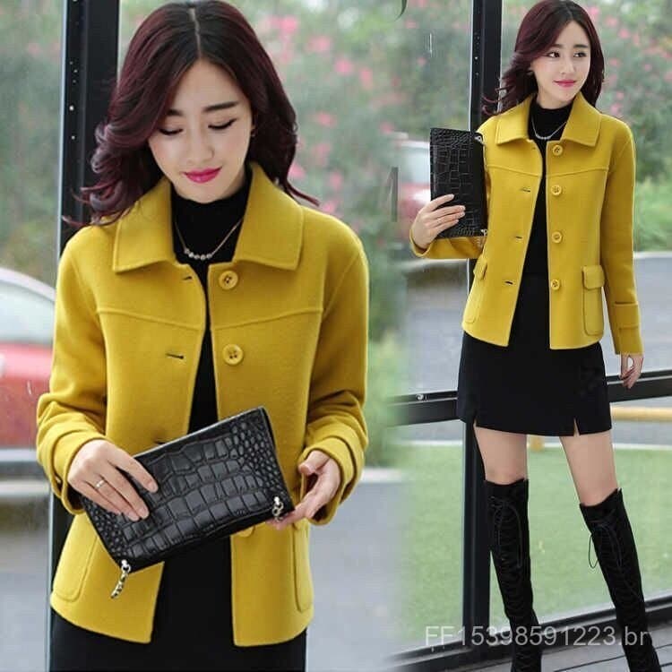 Pequena jaqueta de lã feminina estilo curto 2023 versão coreana Casual elegante jaqueta curta feminina capa de lã elegan