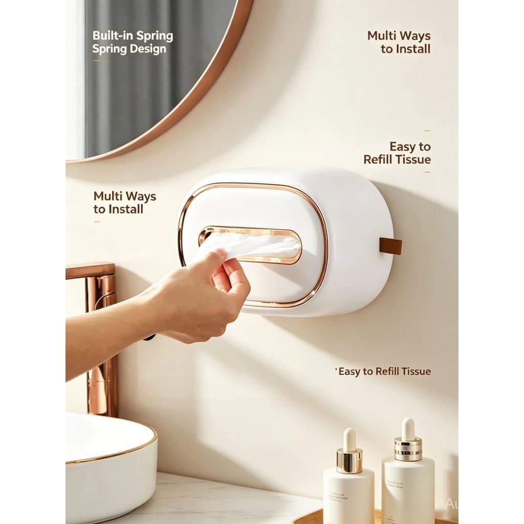 Caixa de Lenços Durável em PET+ABS, Fácil de Instalar e Reabastecer para Decoração Interna