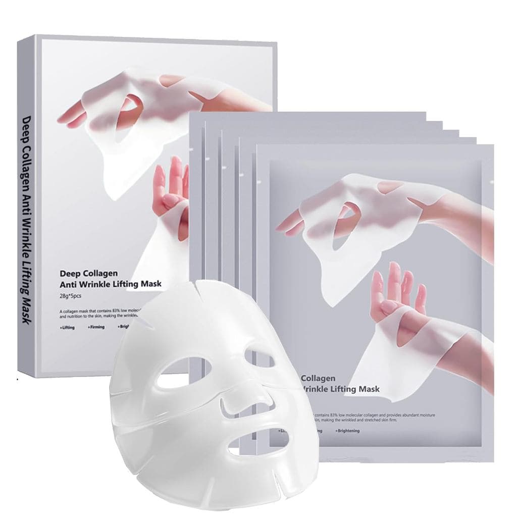Conjunto de 5 máscaras faciais profundas de colágeno, máscara de hidrogel coreana de bio-colágeno para uso noturno, anti