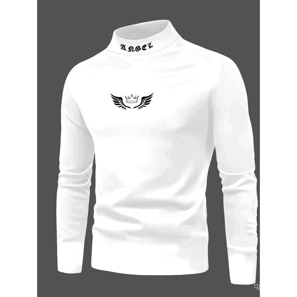 Camiseta Masculina Simples de Manga Longa com Estampa de Letras e Gola Redonda, Adequada para Esportes ao Ar Livre