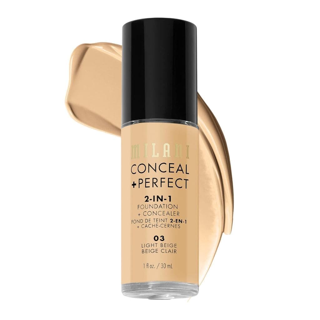 Milani Conceal + Perfect Base Líquida - Bege Claro, 1 Fl. Oz. Livre de crueldade, resistente à água, sem óleo, cobertura