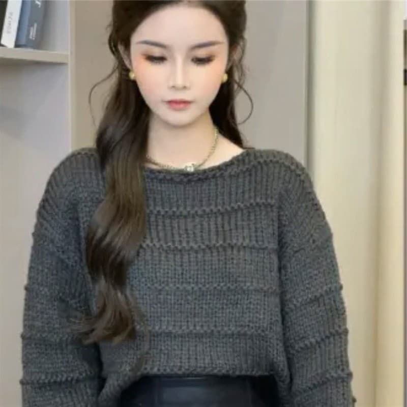Dopamina cor brilhante estilo preguiçoso camisola feminina primavera outono curto pequeno exterior usar malha superior c