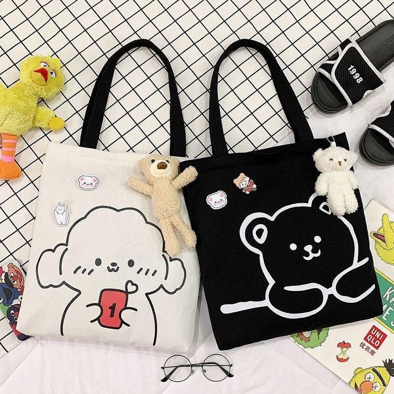Versão coreana ins bolsa de lona de grande capacidade feminina estudante classe bolsa estilo Preppy All-Match bonito urs