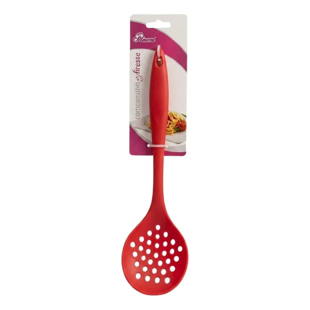 Escumadeira 30cm em Silicone Vermelha Premium Resistente Térmica até 230°C Cozinha Moderna