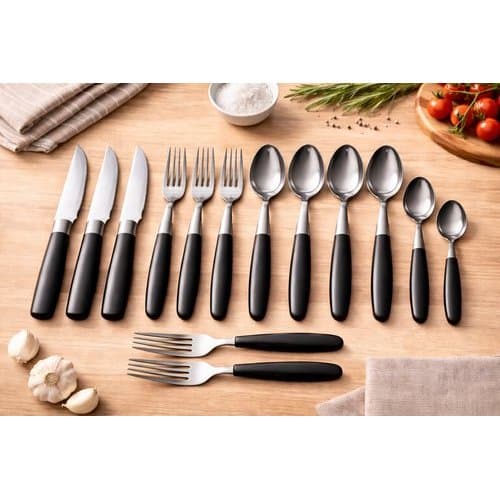 Kit Talheres Jantar Completo 21 Pecas Acabamento Preto Elegante Refeicoes Cotidianas