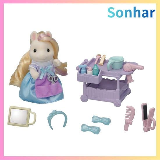 Salão de Cabeleireiro Sylvanian Families [Conjunto de Cabeleireiro com Pônei Estiloso] FU-15 Certificado ST Mark Idade