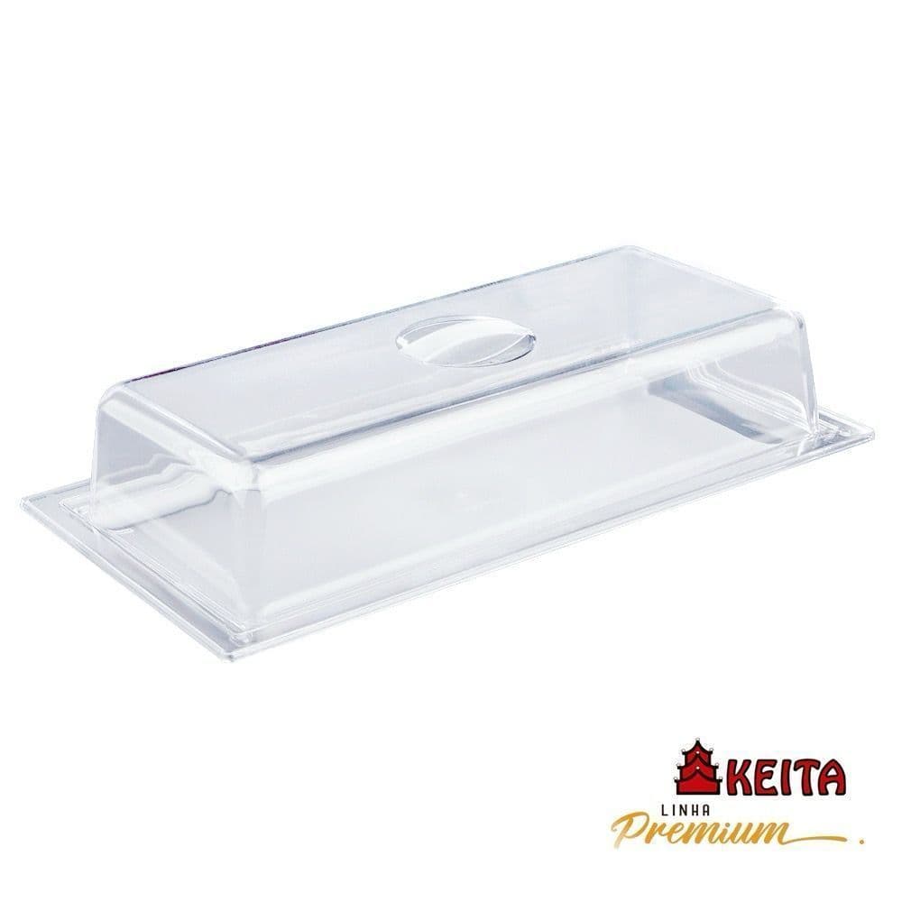 Porta Doce Pão De Acrílico Retangular Com Tampa Cristal Premium 38,5X19X9,5CM