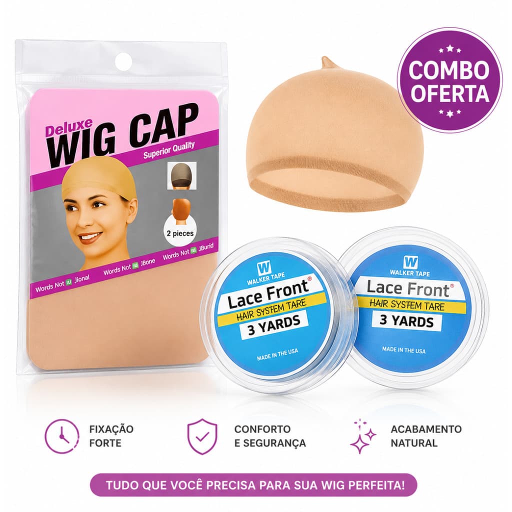 Kit Fita Lace Front 3 Yards + Wig Cap Touca Para Peruca Fixação Forte Transparente