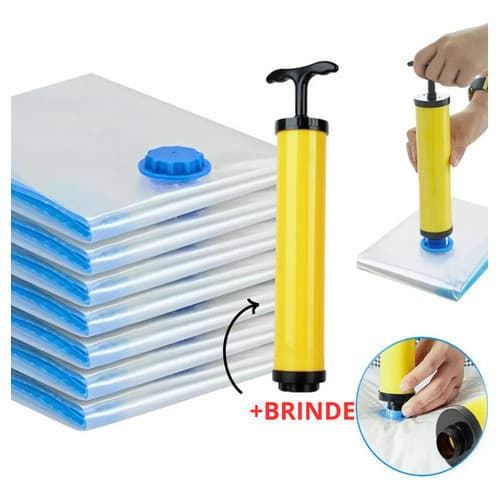 Kit 6 Saco À Vácuo 40x60cm Tamanho G Organizador Viagem + Bomba de Brinde