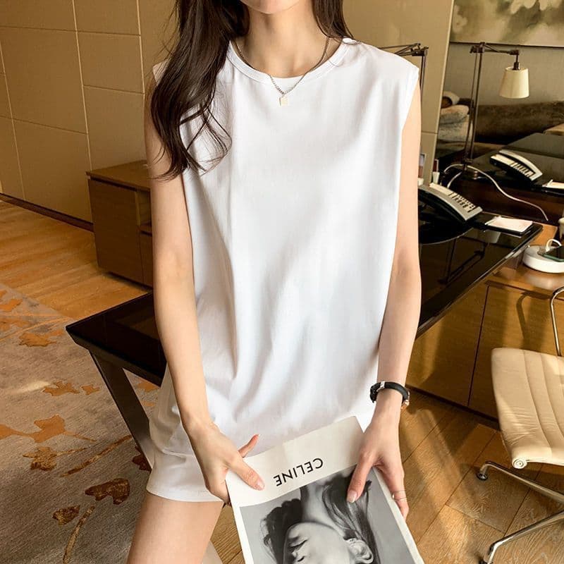 Colete de borda Off-white novo estilo branco comprimento médio estilingue sem mangas moletom em camadas camisa de fundo